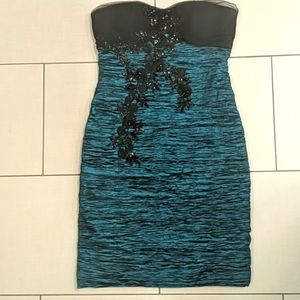 Teal and Black Strapless Onyx Nite Dress